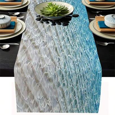 Camino de mesa con tema oceánico de tortuga y estrella de mar de 13x72 pulgadas, decoración náutica tropical para cocina, comedor y hogar para uso diario