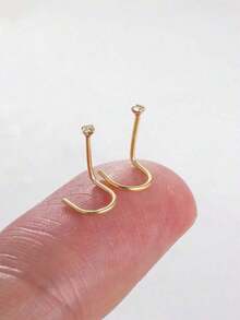 2pcs 925 Sterling Silver Nose Rings, 1.5mm Small Crystal, 24 Gauge Nose Studs - 金色 - 查看 11