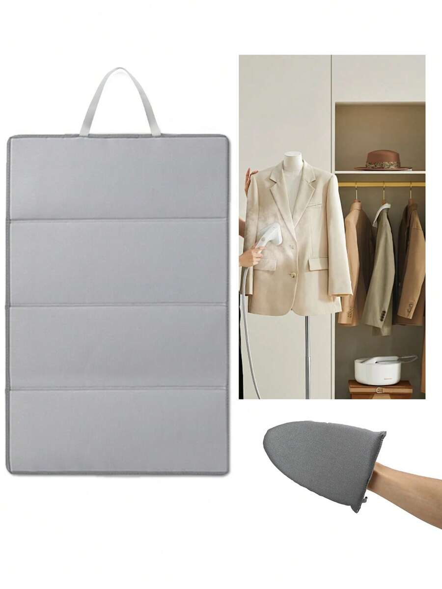 两件套轻便可折叠蒸汽熨衣板套装，带挂钩和垫子 - 四折便携式熨衣板，防滑表面，符合人体工学的手柄，适合居家/旅行使用，耐用PP材质，旅行洗衣解决方案 | 可折叠设计 | 坚固耐用