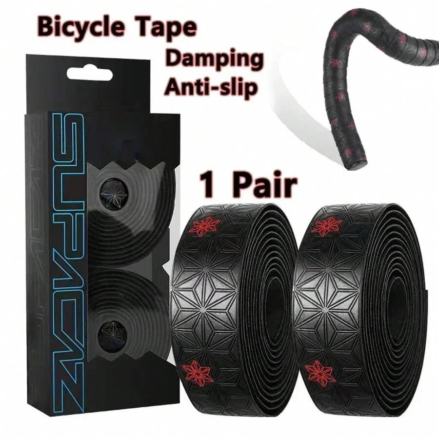 Road Bike Handlebar Tape With PU Wrap Anti-Vibration Anti-Slip Shock Bar Tape Bicycle Handlebar Tape Cycling Supplies - 白色星星 - 查看 1