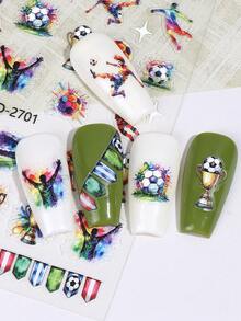 2 pièces/set Autocollants d'ongles de football 5D, motifs mignons à thème sportif conçus pour les fans de football, les pom-pom girls et les passionnés de sports, décalcomanies d'art pour les ongles DIY - Multicolore - Voir 8