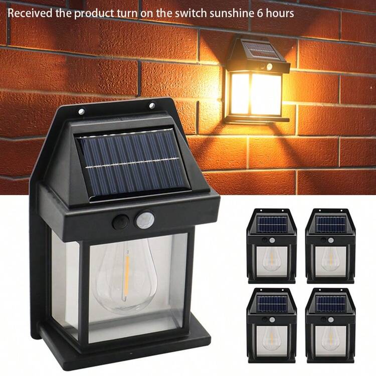 Grn-flashing 1/2/4/6 Pack Outdoor Solar Powered Lights For Door Front 3 Modes Switch Tungsten Wall Lamp Exterior Porch Patio Waterproof Night Light Control Fence Light With Motion Sensor Function For Garden House Garage - Solar Powered - View 7