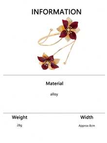 1pc Enamel Double-Head Flower Circular Arm Cuff, Vacation Style Personalized Exaggerated Floral Arm Chain, Skin-Friendly 3D Adjustable Petal - Burgundy - View 6