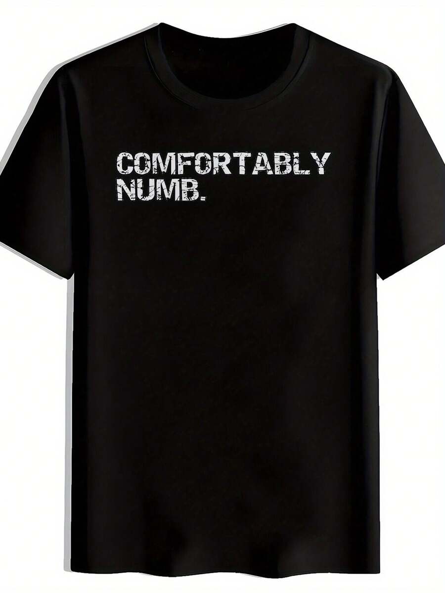 Camisetas de verano - Camiseta informal de cuello redondo para hombre con estampado de letras mayúsculas agrietadas, camiseta negra versátil con estampado para hombre, un gran regalo para él - Camiseta de algodón - Negro - Ver 1