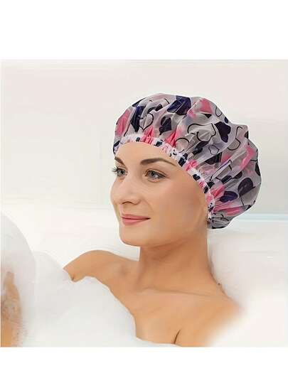 4Pcs/Set Elastic Printed Reusable Shower Caps Adjustable Waterproof Hair Cover Lightweight Anti-Leak Oil Dye Caps Daily Home Essentials Professional SPA Beauty Salon Hair Accessories, Hats, Hats For Women, Beach Hat, Hair