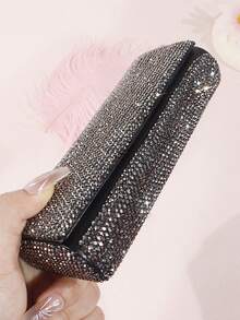 1pc Luxury Sparkling Rhinestone Studded Cosmetic Glasses Storage Box, Portable Fashion Glasses Protective Case, Creative Gift - Multicolor - View 12