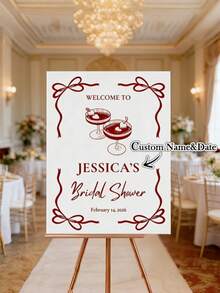 Cartel de Bienvenida Personalizado para Fiesta de Novia, Cartel de PVC Personalizado con Nombre y Fecha, Decoración de Fiesta de Tema Romántico Multiusos, Cartel de Bienvenida de Boda Independiente - Multicolor - Ver 1