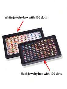 1pc 100-Slot Jewelry Ring Display Box, Large Capacity Storage Box, Tray-Style Earring Storage Display Box, Dust-Proof Transparent Storage Box With Transparent Lid, Suitable For Studs, Earrings And Multiple Rings, Ideal For Drawer Storage And Display - Multicolor - View 2