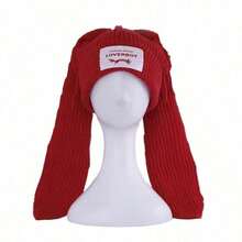 1PC Winter Knitted Hats For Women Added Fluff Fleece-Lined Hats Cute Rabbit Ear Soft Warm Thick Acrylic Luxury Brand Label Patched Beanies Skullies Personalized Casual Party Couples Hats - 多色的 - 查看 4