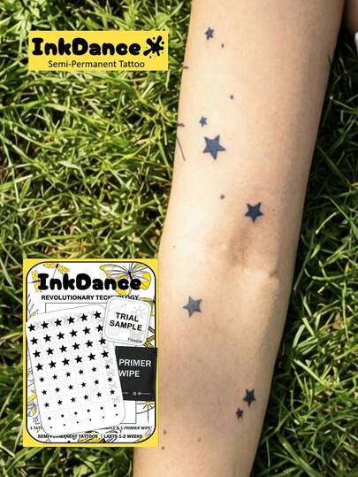1 طقم وشم مؤقت بتقنية جديدة بتصميم "نجمة"، وشوم مؤقتة شبه دائمة، مقاومة للماء وطويلة الأمد، تصميم واقعي، نجمة، مصنوعة من مكونات نباتية، هدية لرقصة الحبر، فن الجسم للمهرجانات X244