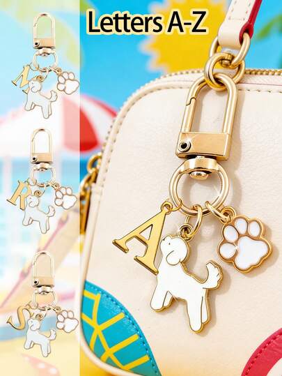Golden Letters A-Z Dog & Paw Pattern Lightweight Keychain, Enamel Cute Pet Key Ring, Ideal Gift For Dog Lovers, Purse & Car Key Charm,Bag Pendant, Backpack Wallet, Cup Accessories,Trave Accessorie, Back To School , Mother's Day, Teacher's Day, Wedding Season, Graduation Season, Anniversaries