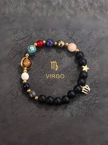 1 pieza Brazalete unisex con galaxia y 8 planetas del zodíaco, joya colgante de piedra natural de Libra, Géminis, Sagitario, regalo del Día de San Valentín para parejas y amigos - Multicolor - Ver 12