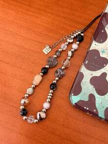 1pc Black Bow, Transparent Beading, Handmade Beading, Fashionable, All-Matching, Simple Style Design, Compatible Bag, Decoration, Key Chain, Camera Accessories, Specially Designed For Women - Multicolor - View 1