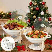 White Chafing Dishes For Buffet 4 Pack, 5QT 316 Stainless Steel Round Chafers And Buffet Warmers Sets With Lid Holder, Rolled Rim Process, Stackable Design, For Catering, Parties, Weddings - 白色可視蓋款 - 查看 4