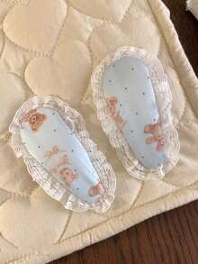 1件甜美小熊蕾絲邊髮夾，韓系女孩瀏海髮夾，側瀏海髮飾，新品上市，夏季、假期、旅行，頭飾配件，抓夾 - 彩色 - 查看 2