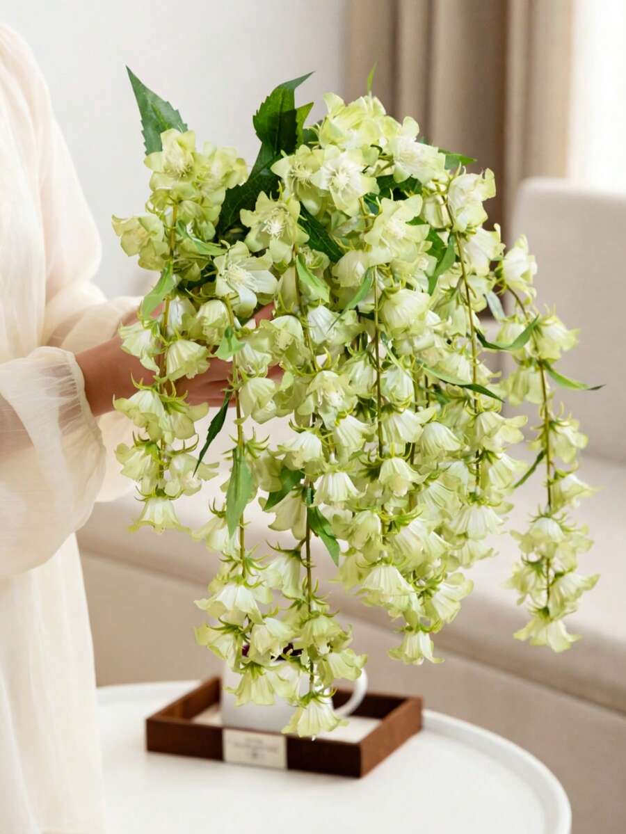 MEHELANY 1支仿真绿色丝绸铃兰,仿晨露花卉挂饰,适用于家居婚礼派对装饰、落地花瓶、阳台、婚礼拱门、新娘捧花装饰、室内客厅墙面、户外婚礼拱门等。 - 淺綠 - 查看 1