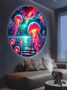 Ocean Creature LED Projection Lamp, USB Night Light, Holiday Decor Light With Jellyfish Pattern. Suitable For Indoor Use. Can Achieve 360-Degree Projection On Bedroom Walls And Ceilings. Applicable For Holiday Parties, Birthday Gifts, And Valentine's Day Gifts Lighting. - Black - View 10