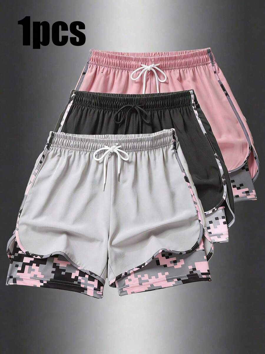 Quần short thể thao nữ hai lớp có dây rút, thích hợp cho leo núi, đạp xe, các môn thể thao dùng bóng, chạy bộ và tập thể dục trong nhà, mùa xuân/hè. - Màu Xám nhạt - Xem 1