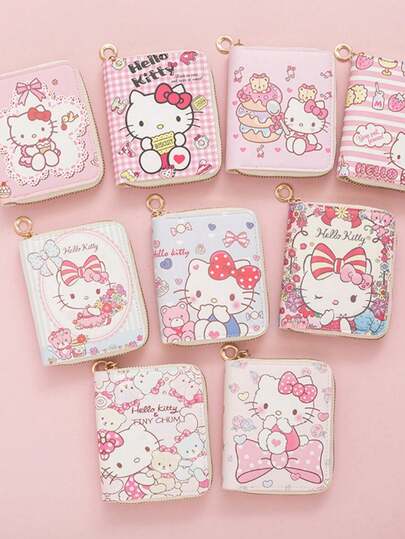 SANRIO Monedero de Hello Kitty, monedero pequeño con cremallera de moda para mujer, estilo de estudiante de dibujos animados, monedero pequeño con cremallera práctico y bonito para mujer, cartera, monedero pequeño, monedero, cartera de pulsera, bolso de moda lindo, adecuado para Kuromi y niñas, perfecto para regalos de Navidad, Acción de Gracias, cumpleaños o fiesta de San Valentín