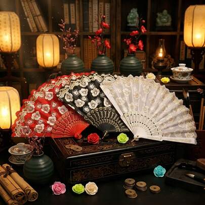 Quạt xếp kiểu cổ truyền, quạt cầm tay họa tiết hoa anh đào dùng cho mùa hè, quạt xếp hoa văn, hoàn hảo cho lễ cưới, tiệc cô dâu, quà cảm ơn phù dâu, quà cưới hoặc vật trang trí.