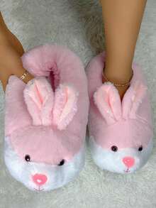 Dép vải hoạt hình mới, dép bông dễ thương ấm áp thoải mái nhẹ chống trơn trượt đế dày quà tặng cho cặp đôi, dép đi trong nhà hình thỏ hồng mềm mại phủ kín gót chân ấm áp bằng vải. - Hồng - Xem 4