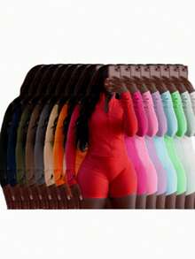 Women's Modest Long Sleeve High Neck Two-Piece Outfit With Contrast Piping Full Zip Top And Shorts Set, Non-Stretch Fabric For A Bodycon Fit - 淺紫色3 - 查看 2