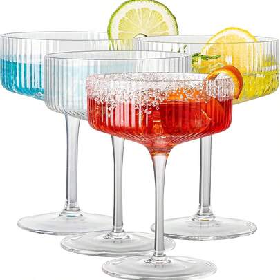 Set de 1/2/4/6 piezas de vasos retro acanalados para martini, champán y cócteles, vasos ondulados de 8 onzas para regalos de interior y exterior