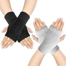 2 piezas/1 pieza Guantes sin dedos de unicolor y cálidos para mujeres, calentadores de muñeca y brazo de punto para otoño/invierno, adecuados para la oficina, estudiantes, escritura - multicolor - Ver 6