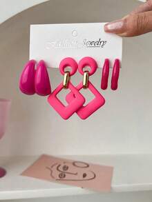 1 Set de 3 pares de pendientes con colgante de estilo retro y colores variados para mujeres - Multicolor - Ver 5