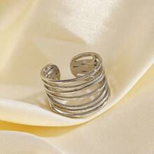 1pc Stainless Steel Minimalist Fashion Ring - Silver - View 3