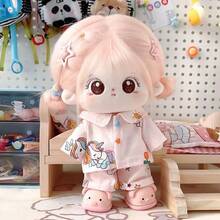 20cm Doll Clothes Set, Including 2pcs Outfit - Shirt And Pants, Cartoon Print Style, Cute Clothing Set, Doll Dress Up, Adorable, Plush Doll Costume, Party Favors, Birthday Gift (Doll And Shoes Not Included) - Multicolor - View 2