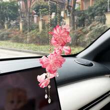 1 Stück eleganter Kunstperlen 3D Blumen Quasten Hängedekoration, Rückspiegel Anhänger, Auto Innenraum Accessoire - A - Übersicht 3