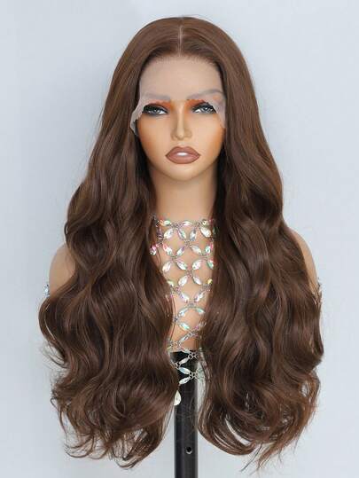 Tóc giả dài 26 inch, kiểu ren phía trước 13x6, màu nâu sô cô la, các sợi tóc tự nhiên đã được chải sẵn và có tóc con, phù hợp cho phụ nữ sử dụng hàng ngày.