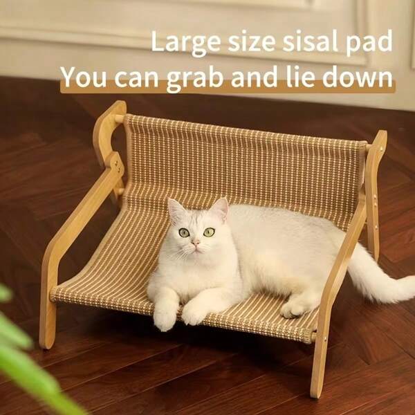 1pc Western Sahara Grass Cat Scratching Sofa Bed, 2-In-1 Cat Sofa Hammock For Sleeping And Scratching, Elevated Cat Bed With Ventilation, Durable Wooden Frame Cat Scratching Post, Large Western Sahara Grass Cat Sofa Pad, Mess-Free Wear-Resistant Cat Furniture Protector Mat, Easy To Clean Cat Relaxing Chair Suitable For Indoor Cats, Kittens, Small Dogs, Pet Resting Bed With Air Circulation Design
