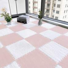 24-Piece Solid-Color Bedroom Full-Floor Carpet, Seamless Connection, Stain-Resistant, Suitable For Home Decoration, Floor Mat, Applicable To Bedroom, Living Room, Study, Indoor Decoration - 粉紅色+白色 - 查看 8