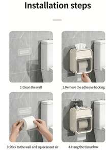 双层浴室卫生纸塑料纸盒，壁挂式防水收纳架，无需钻孔 - 浴室紙巾收納盒 - 查看 7