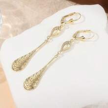 Handcrafted Luxury Gold Long Pendant Earrings, Elegant Jewelry For Women, Leaf-Shaped Design, Bohemian Style Creative Accessory, Excellent Holiday Gift - Gold - View 1
