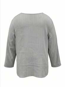 休闲加大码女式雏菊印花宽松圆领长袖衬衫 夏季 - 灰色 - 查看 5