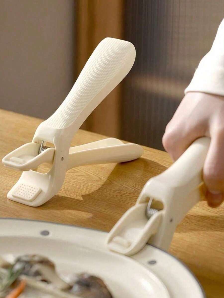 耐热锅夹钳，防滑热碗夹，符合人体工学的厨房工具，可用于从微波炉、烤箱、空气炸锅中取出热菜 - 米色 - 查看 1