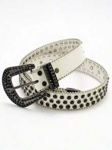 1pc Solid Color Rhinestone Waist Belt, Inlaid With Shiny Crystal For Punk And Hip-Hop Style, Suitable For S Or Dress Halloween Summer, School Fall, Autumn, Halloween Autumn-Winter Accessories,Suitable For Teens, Youth,Men,Casual, Outdoor, Athletic, Vacation, Graduation Gifts, Birthday, Daily Wear - 黑白 - 查看 6