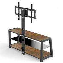 TV-Schrank Aus Holz Mit Schwarzem Hartglas, Höhenverstellbarem TV-Ständer, Multidirectional Schwenkbarem Entertainment-Center Mit Wandhalterung, Brown-H125/B116/T42cm - Brown - View 4