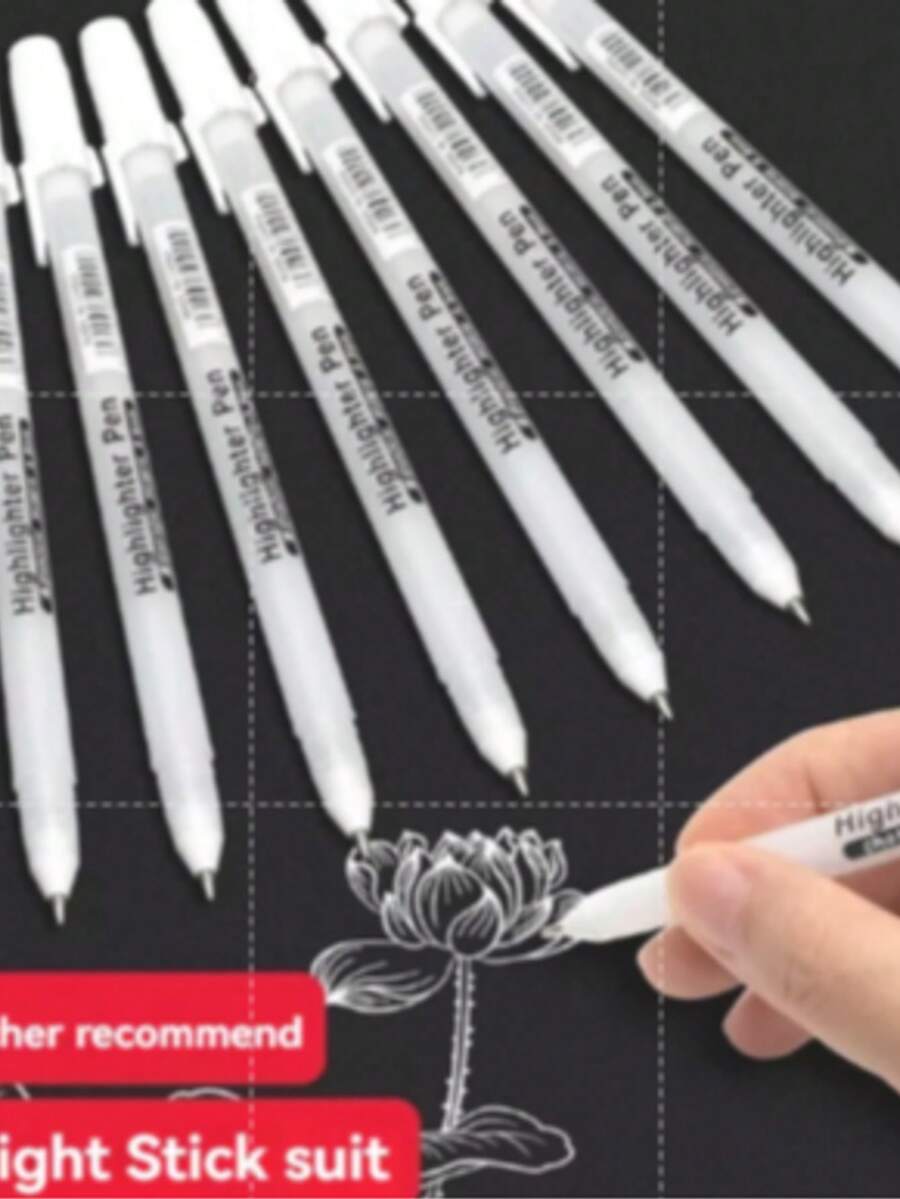 12-Pack White Highlighter Pens - 0.6-0.8mm Art Markers For Creative Drawing, School And Design - A-0.8mm - 查看 1