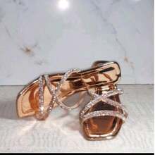 Women's Flat Sandal With 3 Thick Rhinestone Straps, Fashionable, Luxurious, And Elegant. - Bronze - View 8