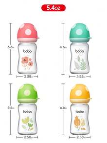 1 bình sữa thủy tinh cho bé 160ml/5.4oz, cổ rộng, nắp hình nấm, thích hợp cho trẻ sơ sinh bú. - Nhiều màu - Xem 2
