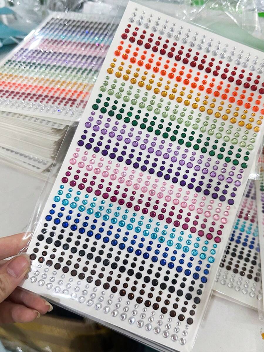 1pc/900pcs Colorful Glitter Diamond Stickers, Multi-Size Shiny Rhinestone 3D Stickers For Eye Makeup, Tattoo, Party & Body Decoration