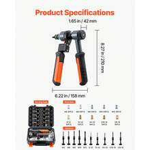 Rivet Nut Tool Kit, 9-Inch Ratchet Rivnut Tool Kit, With 10 Mandrels And 100 Nuts, Metric And SAE Size M5, M6, M8, M10, M12, 8-32, 10-24, 1/4-20, 5/16-18, 3/8-16 UNC, With A Rugged Carrying Case - Tay cầm kép kiểu bánh cóc 9 inch - Xem 11