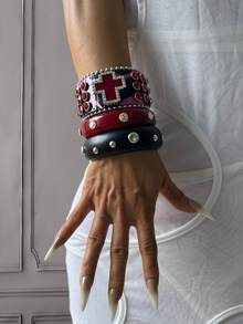 3pcs Luxury Bracelet Set, Resin Bracelet, Red Bracelet, Black Bracelet, Wide Cuff Bracelet, Women's Bracelet, Unique Gift For Her - Multicolor - View 15