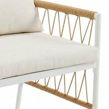 Modern Garden Set, Relaxation And Meeting Set For Several People, Iron Frame, Braided Armrests, Seat Cushions Included. - Beige - View 5