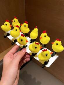 10pcs/Set Cute Random Chick Spring Loaded Hair Clips, Suitable For Daily, Party, Side Bangs & Flyaways, Funny Holiday Gathering, Gift For Photo Shooting, Live Streaming, Influencer, Date, Recommended Product!,Travel,Birthday - Chicks - View 4
