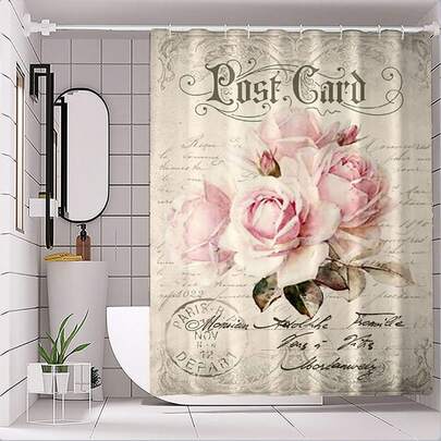 1 chiếc rèm tắm in họa tiết hoa cổ điển, thiết kế bưu thiếp, chất liệu polyester, có móc treo, có thể giặt máy, trang trí phòng tắm chủ đề động vật hoạt hình dùng được quanh năm.